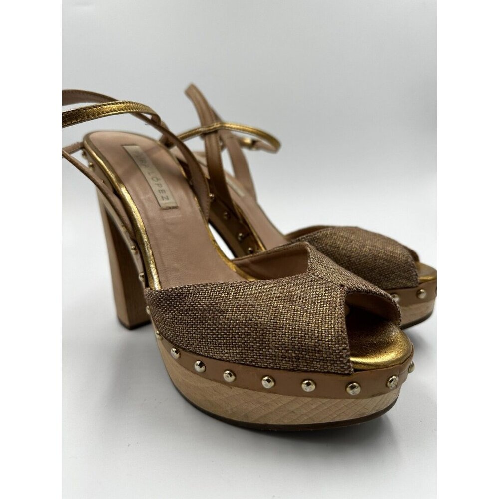 Pura Lopez Size 36 Studded Heeled Sandals Pumps Platform Wooden Chunky Heel Shoe - Picture 6 of 8